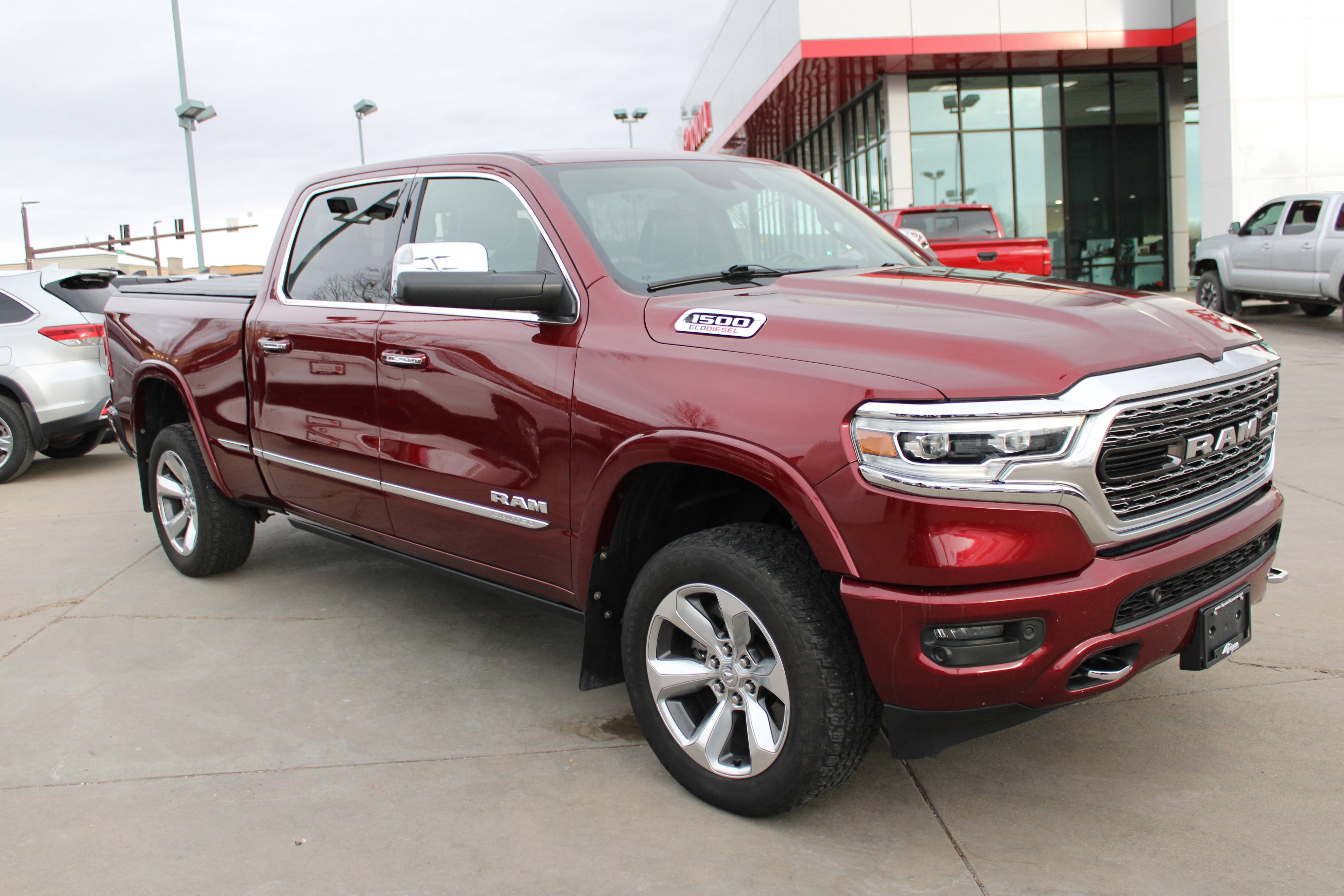 2020 RAM 1500 Limited in Delmonico Red Pearlcoat — front three-quarter view