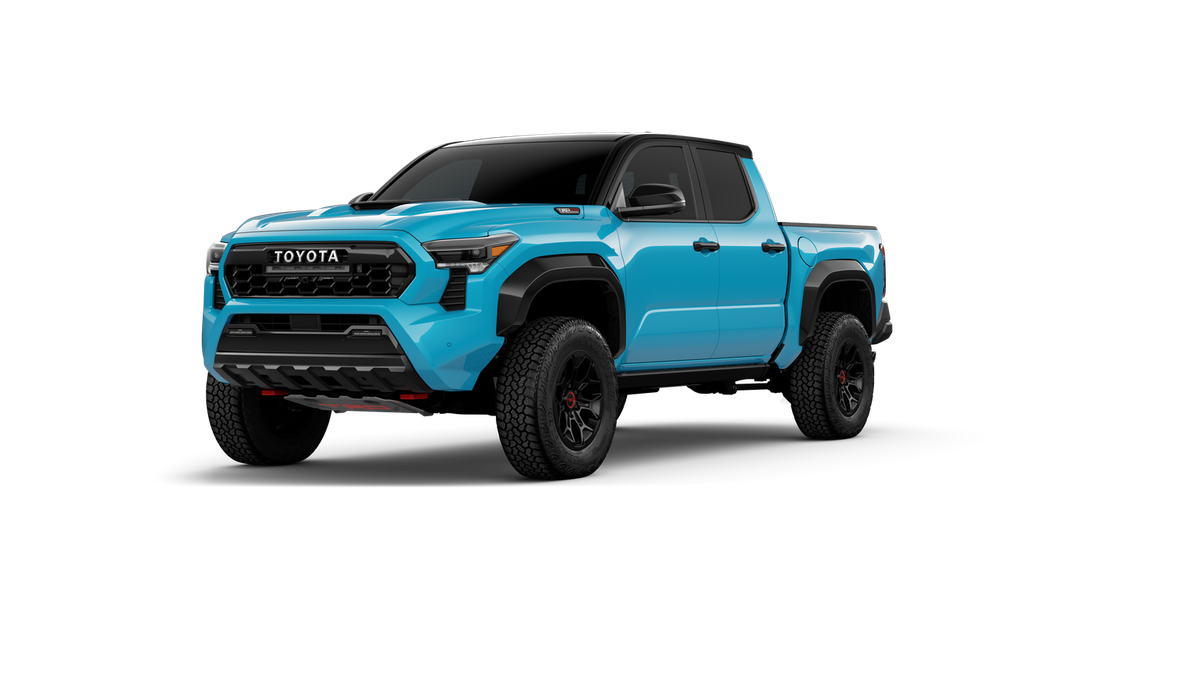 2026 Toyota Tacoma i-FORCE MAX TRD Pro in Wave Maker With Black Roof — front three-quarter view