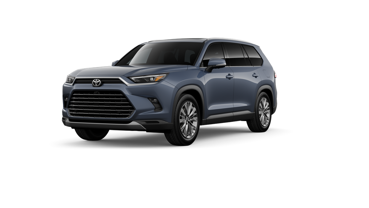 2026 Toyota Grand Highlander Platinum in Storm Cloud — front three-quarter view